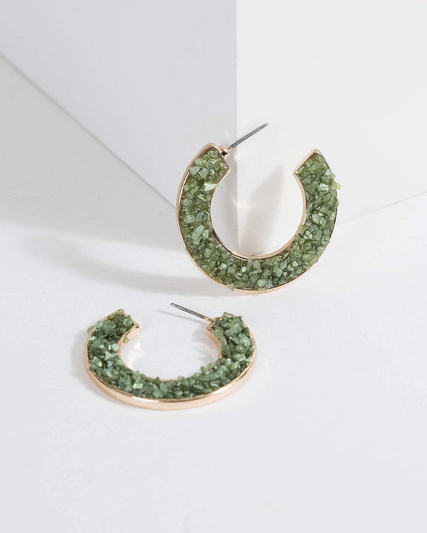 Green Crushed Crystal Hoop Earrings | Earrings