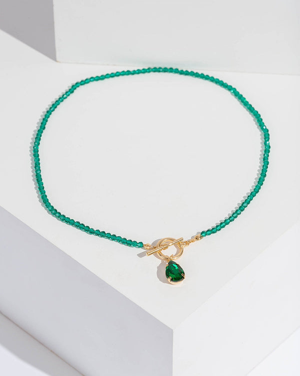 Colette by Colette Hayman Green Crystal Beaded Toggle Necklace