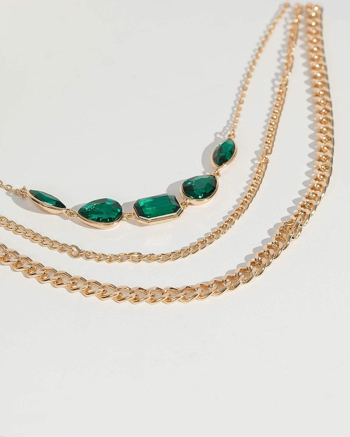 Colette by Colette Hayman Green Crystal Chain Layered Necklace