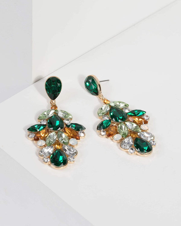 Green Crystal Cluster Drop Earrings | Earrings