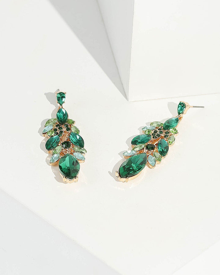Green Crystal Cluster Evening Earrings | Earrings
