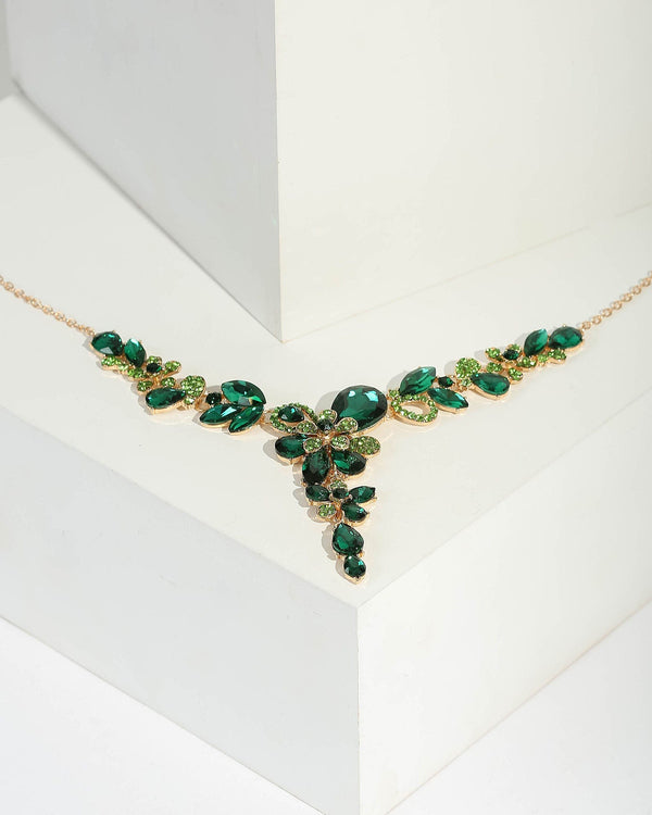 Green Crystal Cluster Evening Necklace | Necklaces