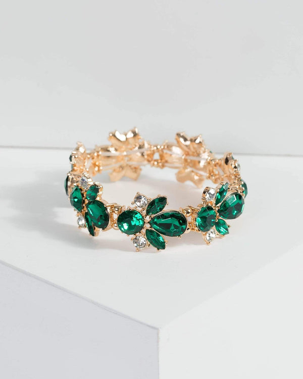 Green Crystal Cluster Stretch Bracelet | Wristwear