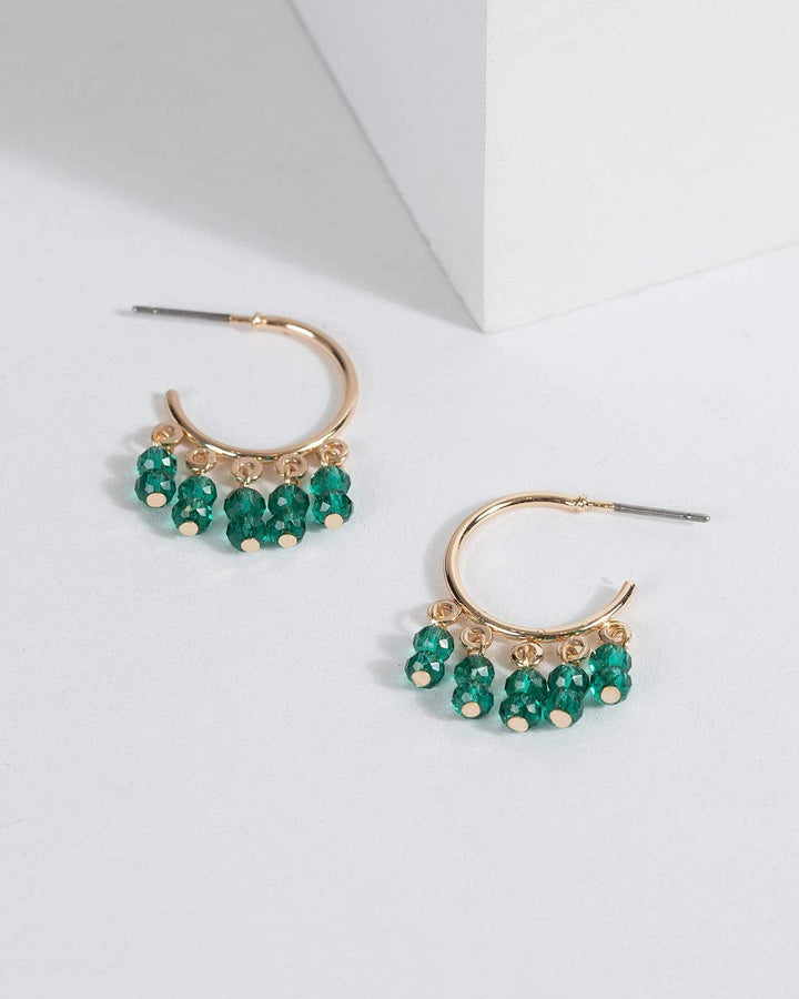 Green Crystal Drop Huggie Hoop Earrings | Earrings