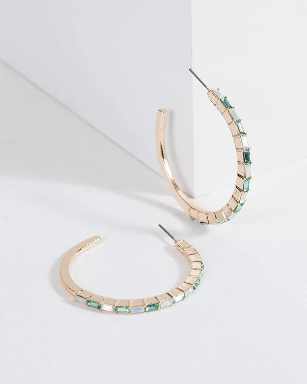Green Crystal Fine Hoop Earrings | Earrings