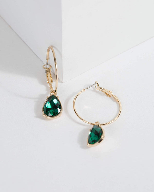 Green Crystal Fine Hoop Earrings | Earrings