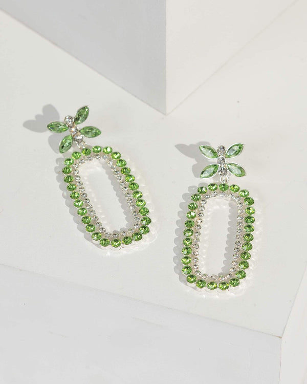 Green Crystal Flower Rounded Drop Earrings | Earrings