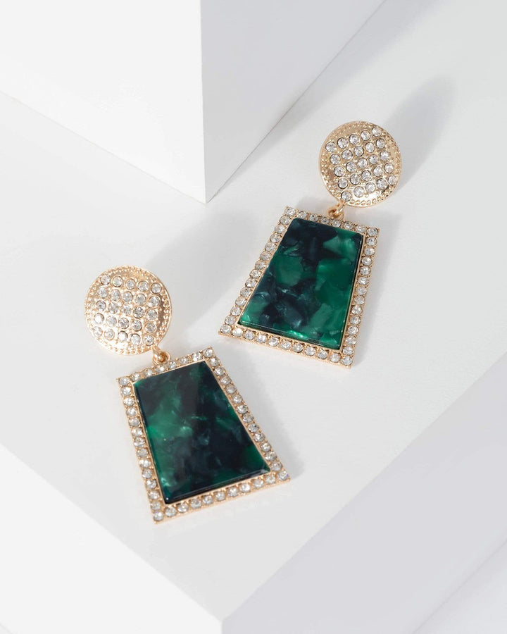 Green Crystal Framed Acrylic Drop Earrings | Earrings