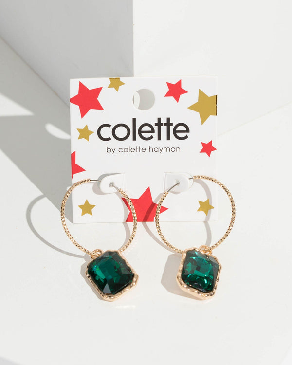 Colette by Colette Hayman Green Crystal Hoop Earrings