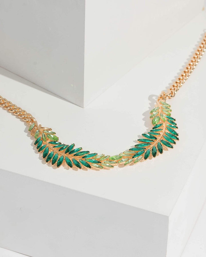 Green Crystal Leaf Detail Necklace | Necklaces