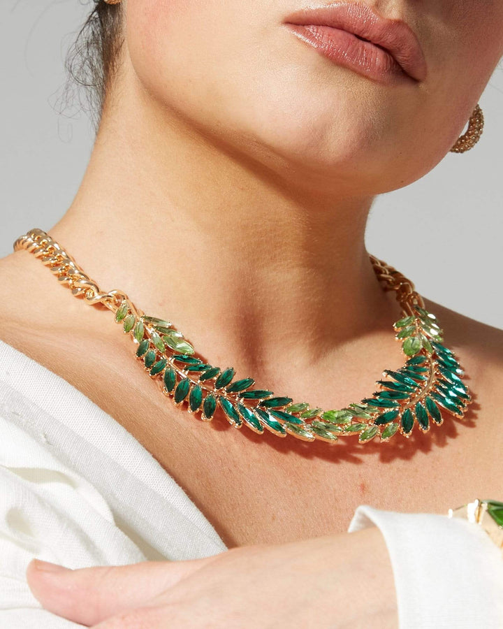 Green Crystal Leaf Detail Necklace | Necklaces