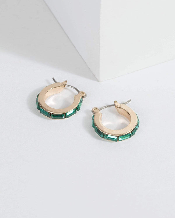 Green Crystal Lined Huggie Hoop Earrings | Earrings