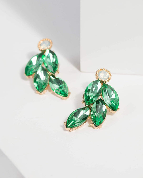 Green Crystal Stud Drop Earrings | Earrings