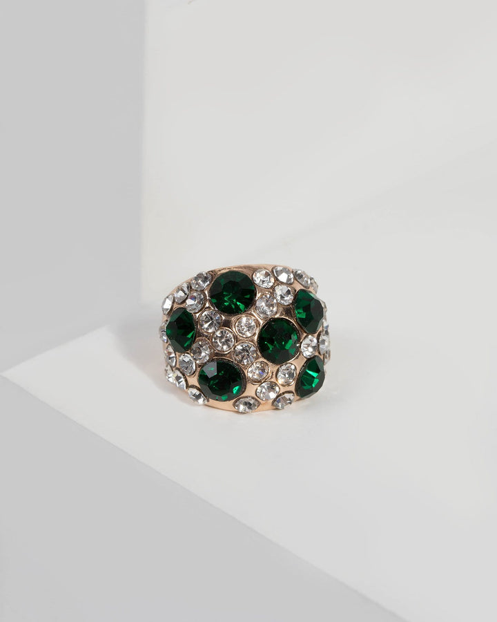 Green Crystal Studded Dome Ring | Rings