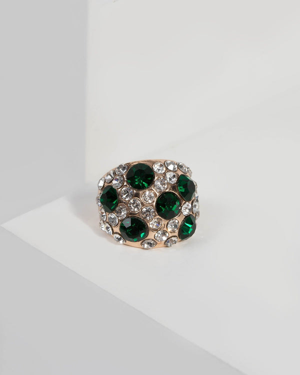 Green Crystal Studded Dome Ring | Rings