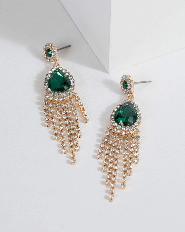 Green Crystal Tassel Drop Earrings | Earrings