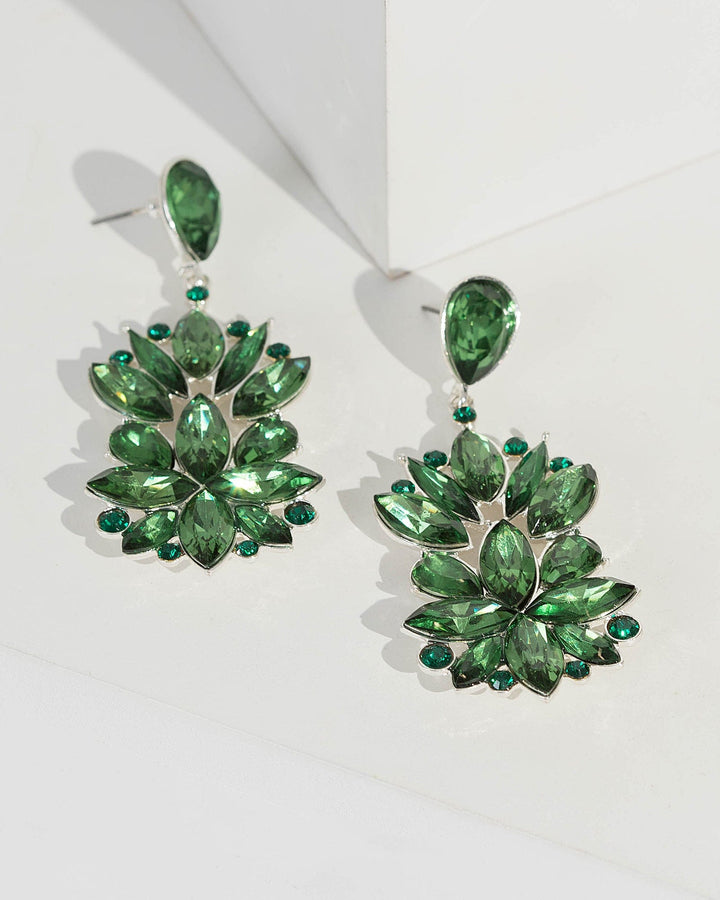 Green Detailed Crystal Drop Earrings | Earrings