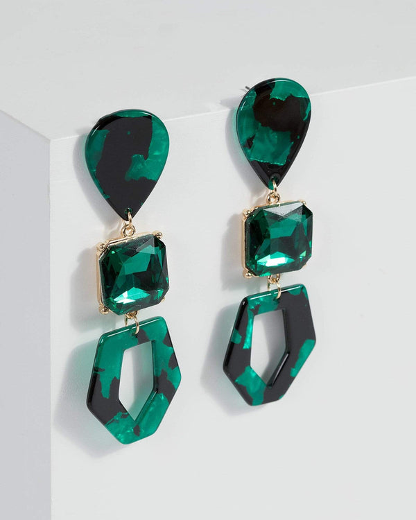 Green Diamante Arcrylic Drop Earrings | Earrings