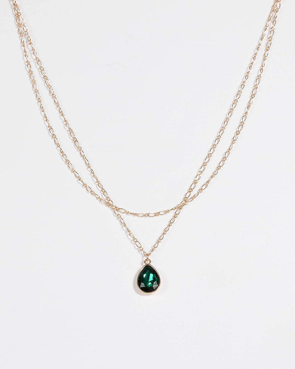 Green Double Layered Drop Necklace | Necklaces