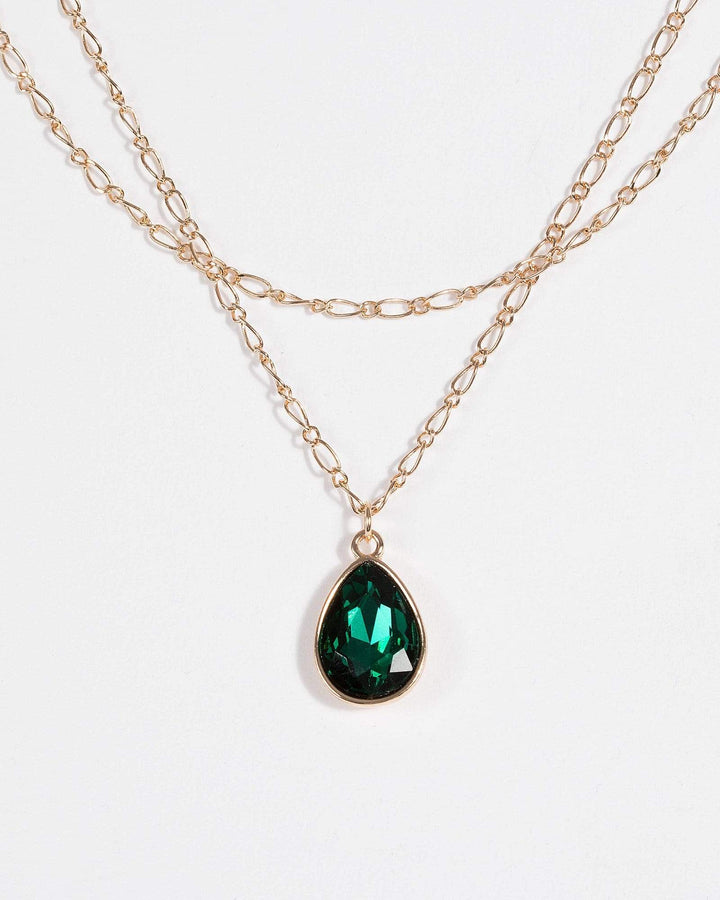 Green Double Layered Drop Necklace | Necklaces
