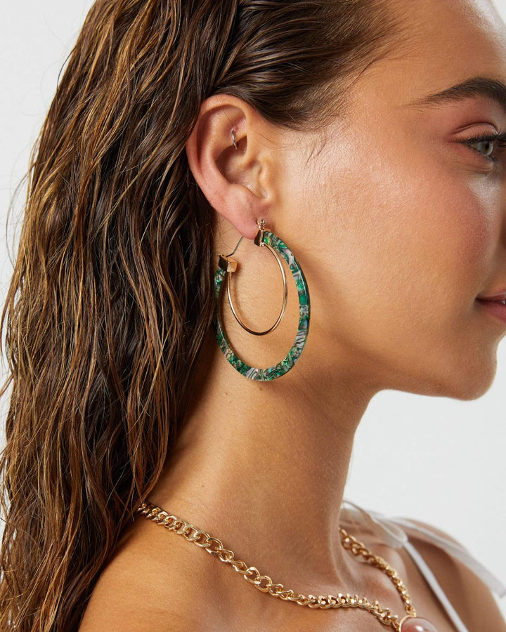 Green Double Metal And Acrylic Hoop Earrings | Earrings