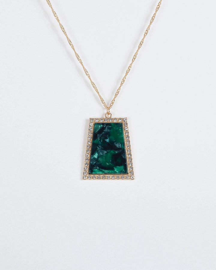 Green Fine Chain Diamante Acrylic Pendant Necklace | Necklaces