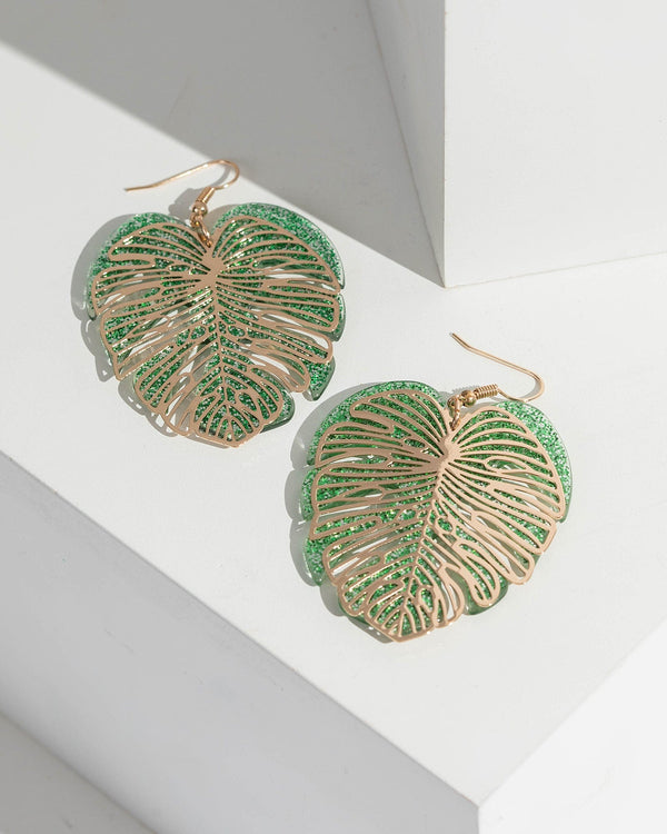 Green Fine Layered Leaf Earrings | Earrings
