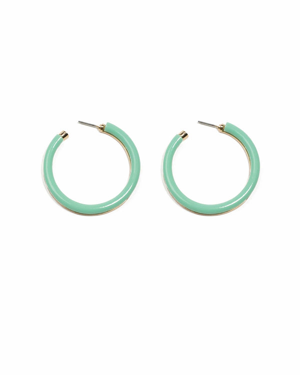Colette by Colette Hayman Green Gold Tone Acrylic Hoop Earrings