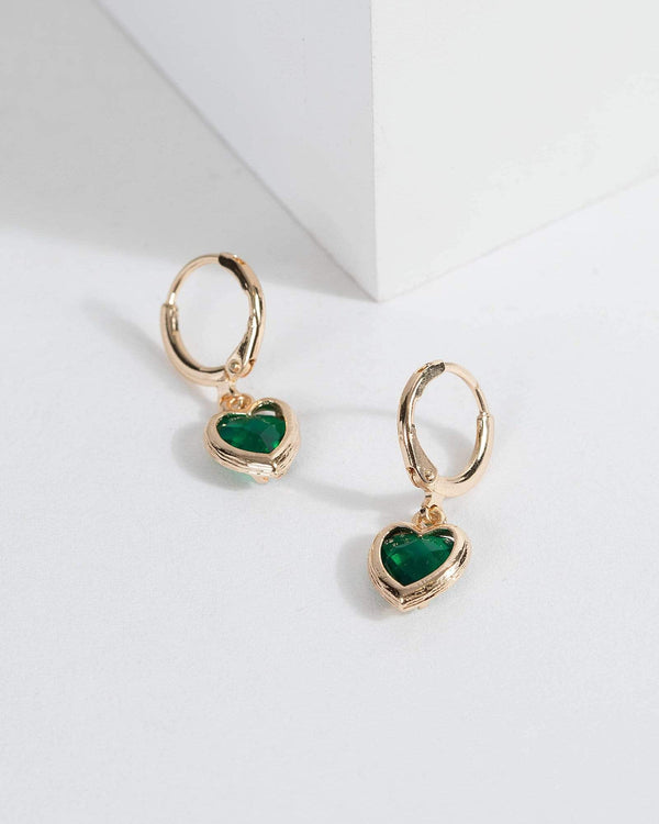 Green Heart Huggie Hoop Earrings | Earrings