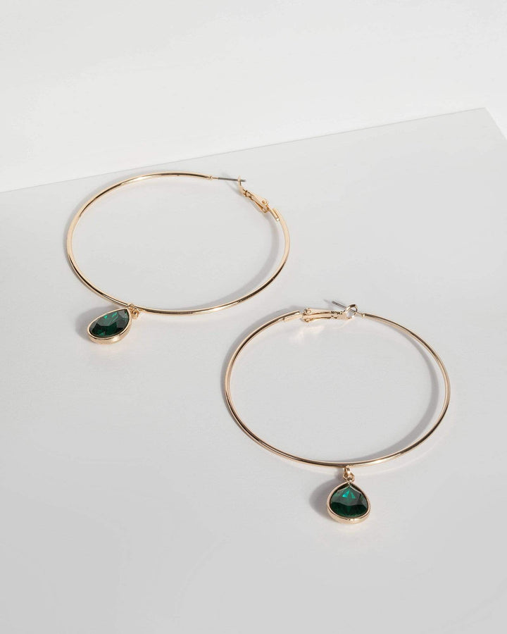 Green Hoop and Stone Earrings | Earrings