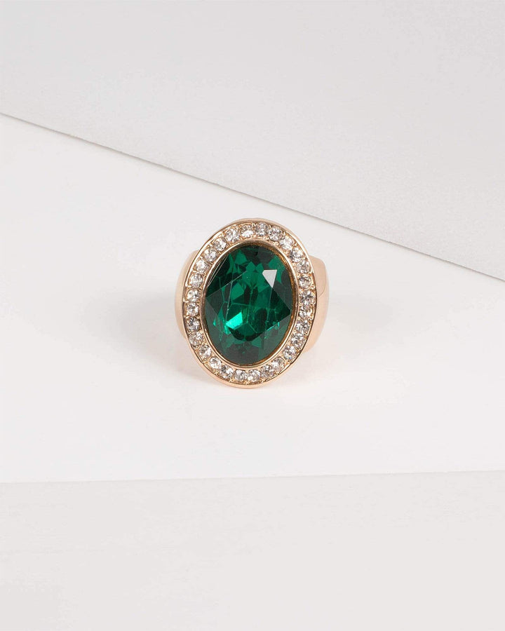 Green Large Diamante Stone Ring - Small | Rings