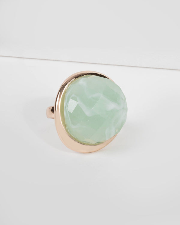 Green Large Round Stone Ring | Rings