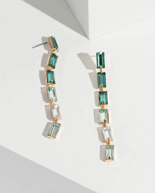 Colette by Colette Hayman Green Long Square Crystal Drop Earrings