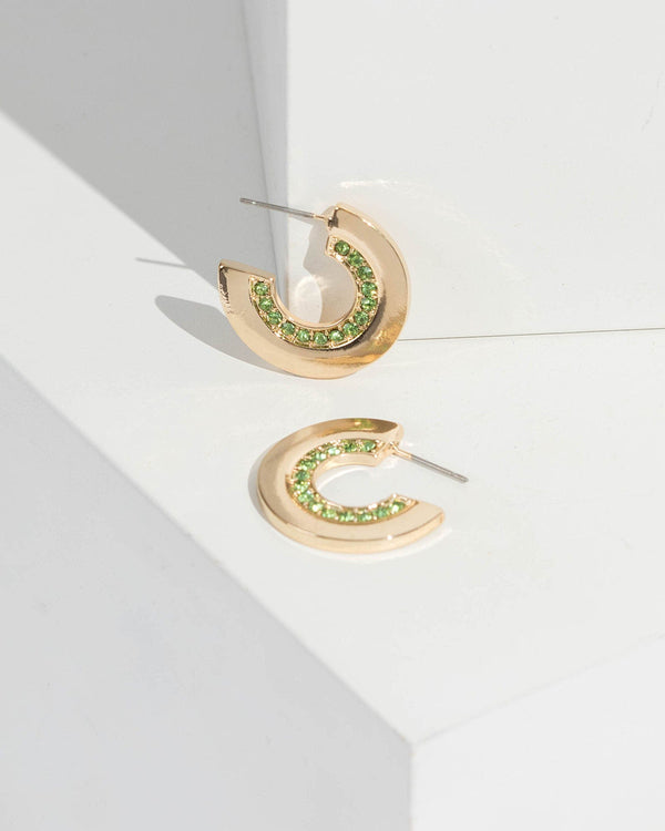 Green Metal And Crystal Hoop Earrings | Earrings