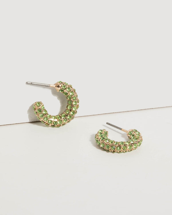 Green Mini Crystal Hoop Earrings | Earrings