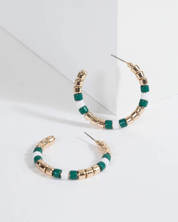 Green Multi Beaded Hoop Earrings | Earrings