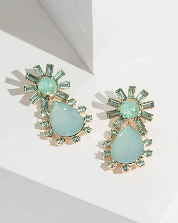 Green Multi Crystal Cluster Detail Earrings | Earrings
