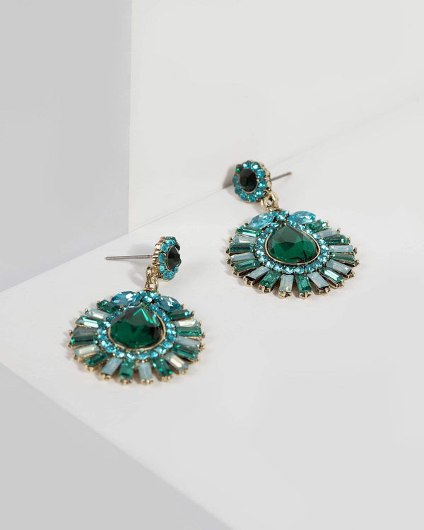 Green Multi Crystal Cluster Drop Earrings | Earrings