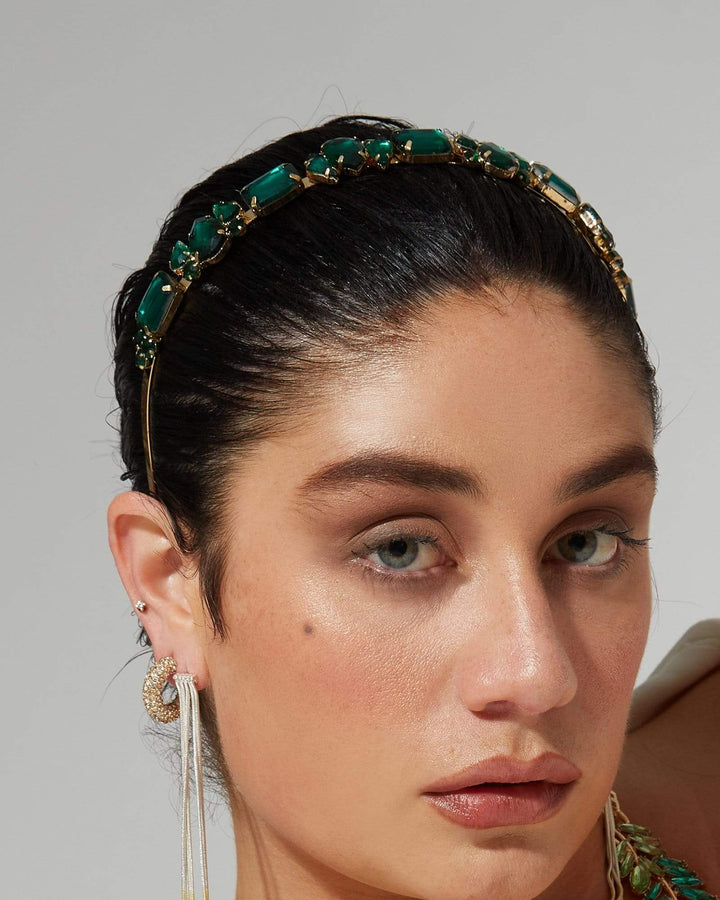 Green Multi Crystal Detail Headband | Hair Accessories