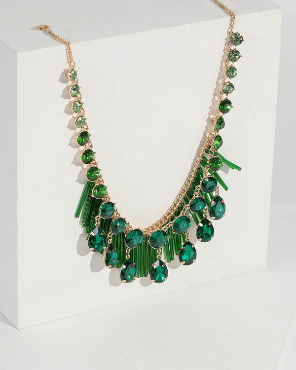 Green Multi Crystal Detail Statement Necklace | Necklaces