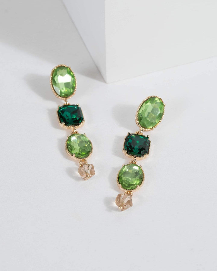 Green Multi Crystal Drop Earrings | Earrings