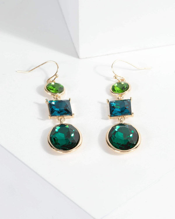 Green Multi Crystal Drop Earrings | Earrings