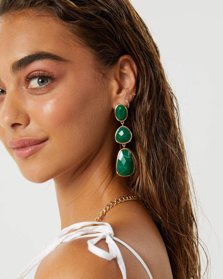 Green Multi Layer Stone Shape Drop Earrings | Earrings