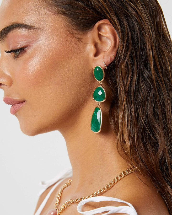Green Multi Layer Stone Shape Drop Earrings | Earrings