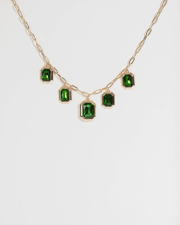 Green Multi Octagon Crystal Necklace | Necklaces