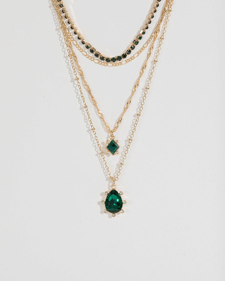 Green Multi Pack Double Crystal And Chain Necklace | Necklaces