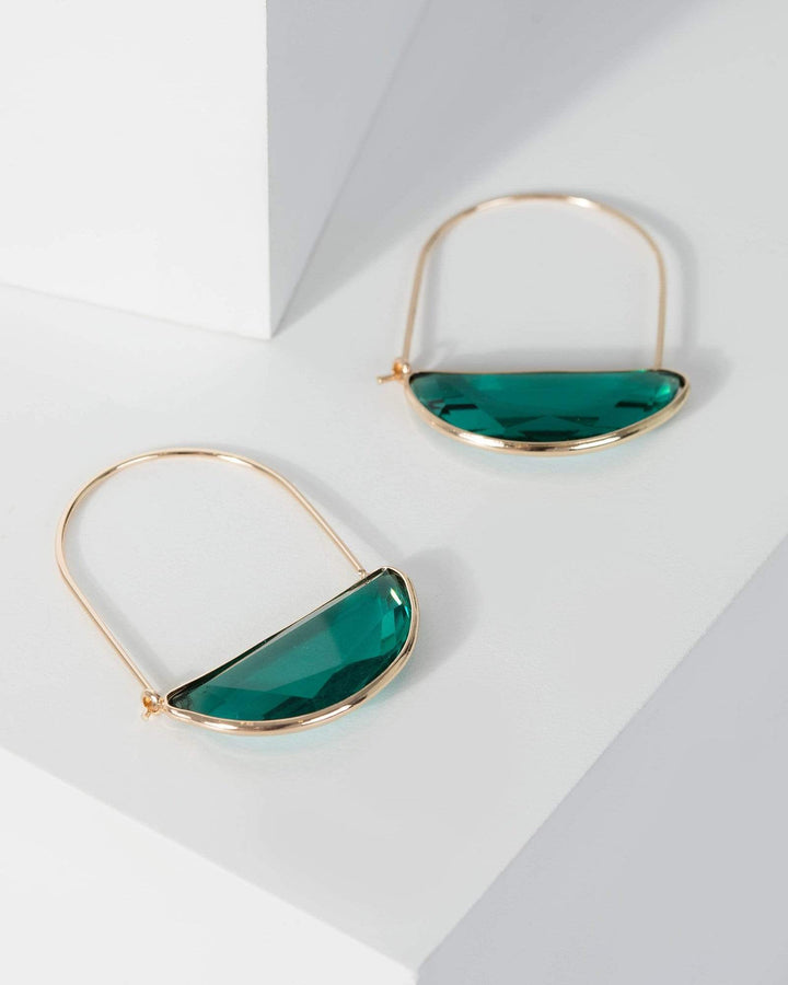 Green Oval Crystal Drop Earrings | Earrings