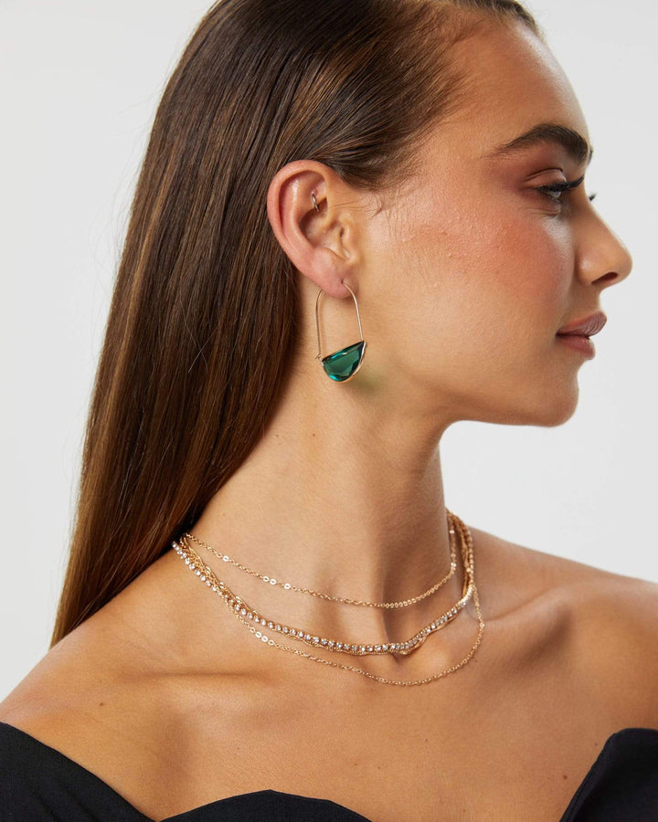 Green Oval Crystal Drop Earrings | Earrings