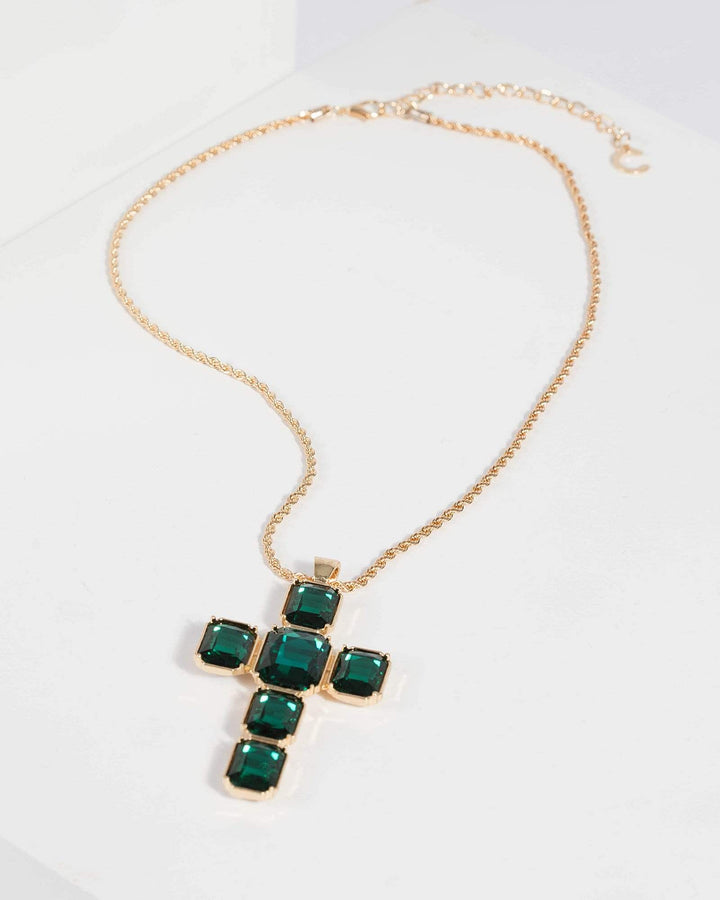 Green Oversize Cross Chain Necklace | Necklaces