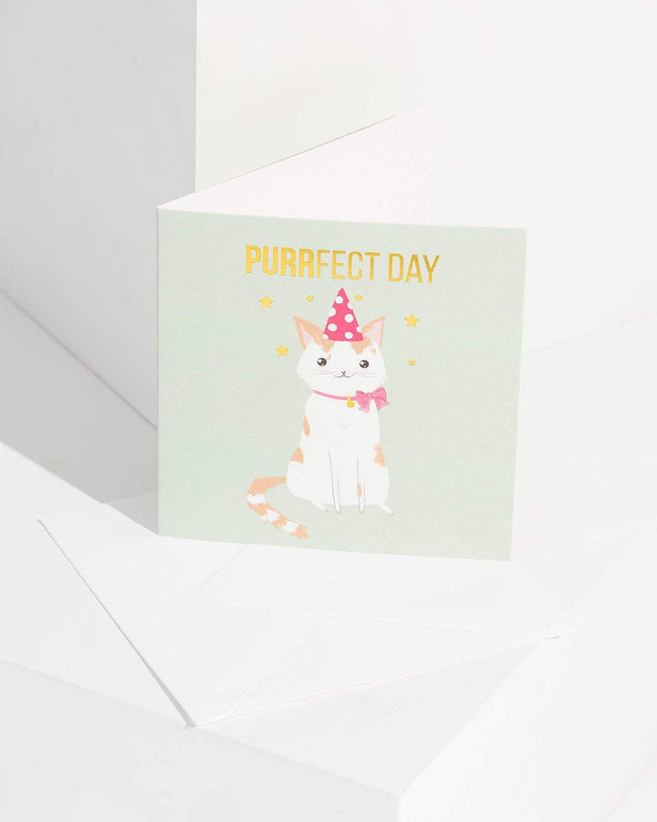 Green Purrfect Day Greeting Card | Gift Ideas